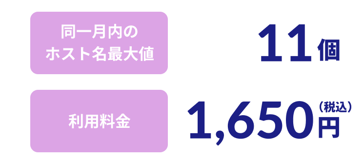 同一月内のホスト名最大値：11個、利用料金：1,650円（税込）