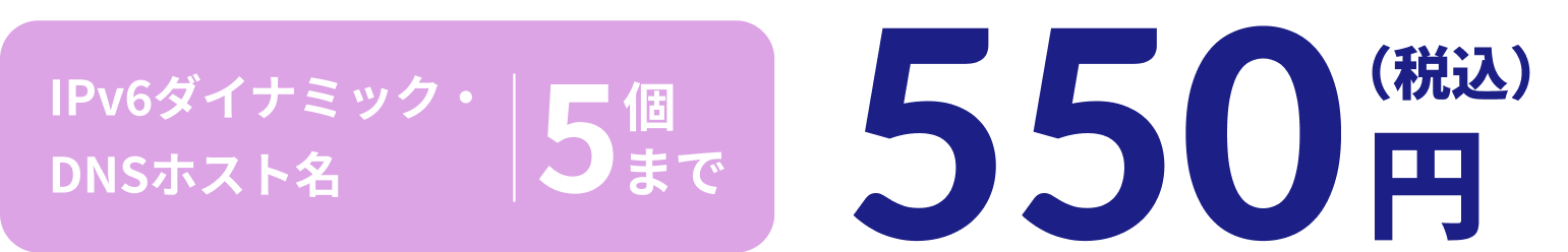 IPv6ダイナミックホスト名5個ごと：550円（税込）